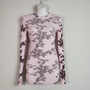 Paco Rabbane Sweater Small Pink Floral Ribbed Knit Romantic Coquette Ethereal